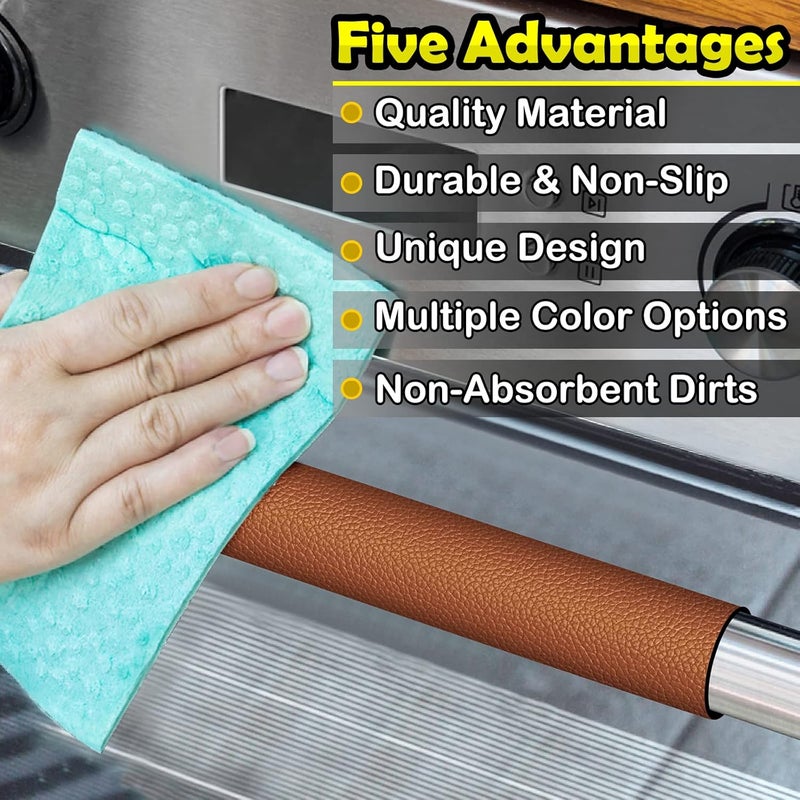 Royleath Refrigerator Door Handle Covers, 6PCS, Leather Kitchen Appliance Handle Covers, Keep Your Fridge Microwave Oven Stove or Dishwasher Clean, Stains Dirty Oils, Kitchen Decor(Dark Orange) - Image 3